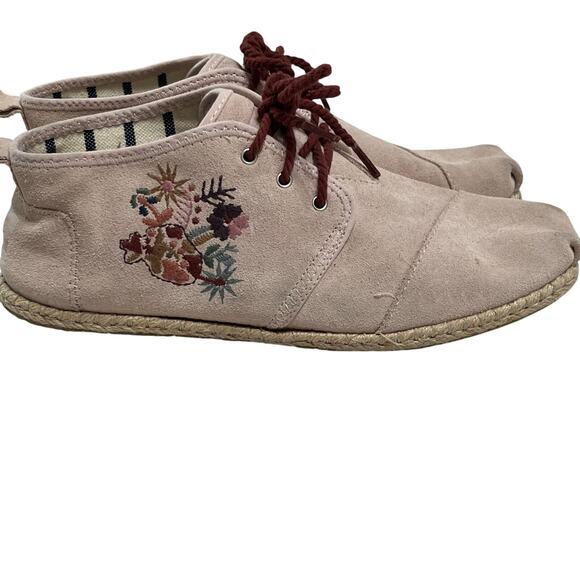 Tom’s Women’s Suede Booties Sz 12M Pink Embroidered Inside Canvas Boho - Picture 1 of 7